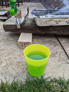 A Disposable BBQ and a drink (Yes I know it's bright green!)