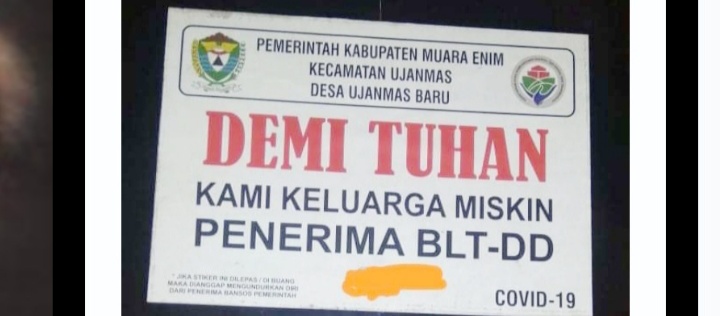 DIKABUPATEN MUARA ENIM WARGA YANG MENDAPAT BLT-DD DIPASANG LEBEL SUMPAH