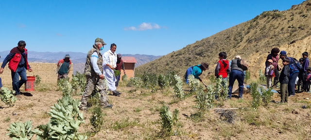 Unterstützen der Schulkinder: Lieferung von Schulmaterial in der Bildungseinheit von Oquera. Potosí - Bolivien
