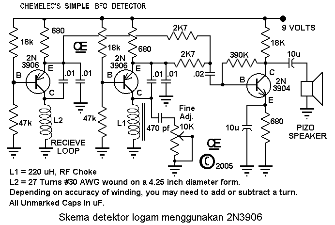  Skema  detektor  logam  menggunakan 2N3906 schematic 