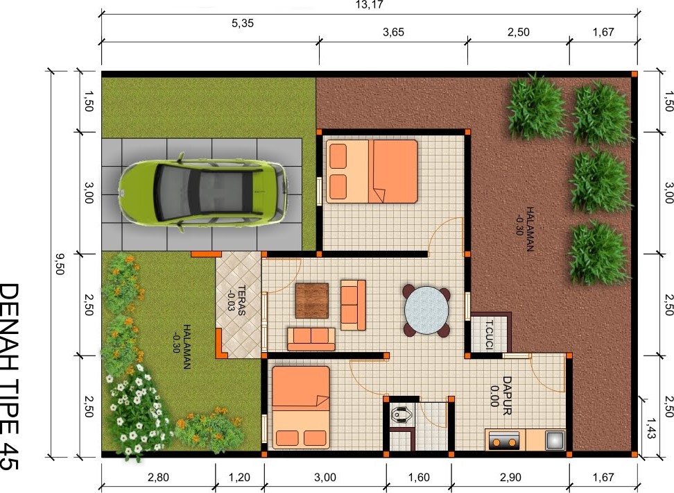 Gambar Gambar Rumah  Minimalis  Type  45 20 Denah  Sederhana  3 