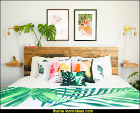 tropical vibe   Tropical beach style bedroom decorating ideas - beach bedrooms - surfer theme rooms - tropical theme Hawaiian style decorating - raffia valance window ideas - tropical bedding - tropical wall murals - palm trees decor - tropical bedroom decorating ideas - tropical furniture - tropical baby nursery decorating