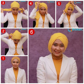 Cara memakai jilbab turban untuk wajah bulat modis