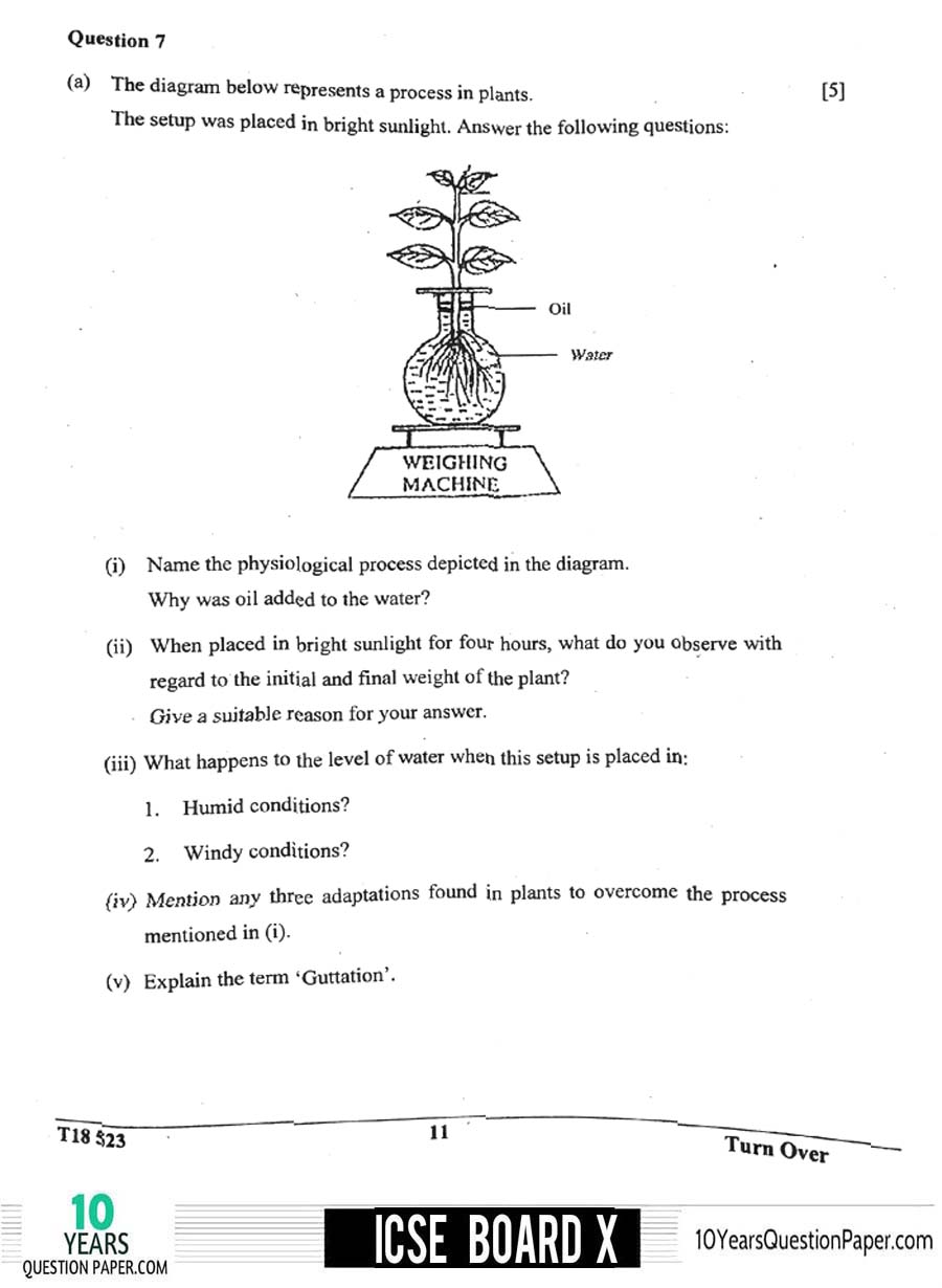 ICSE 2018 Biology Question Paper for Class 10