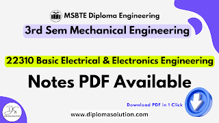 22310 Basic Electrical & Electronics Engineering Notes PDF | MSBTE Mechanical 3 Sem All Units Notes PDF