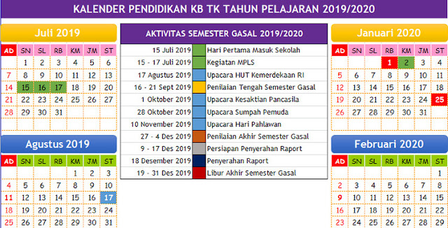 Kalender Akademik KB TK 2019/2020 Bisa Edit Excel