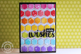 Sunny Studio Stamps: Quilted Hexagons Rainbow Birthday Card by Eloise Blue
