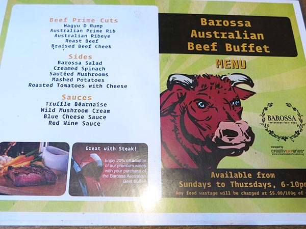 Beef Buffet at Barossa Menu