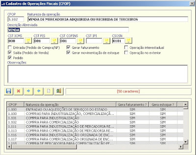 NeXT ERP NFe 2.0 segunda geração parametrização CFOP