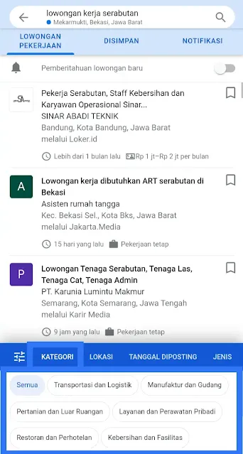 Notifikasi Lowongan Kerja-kilaskerja.com