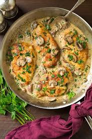 Mozzarella & Mushroom Stuffed Chicken in Creamy Sauce