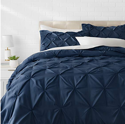 AmazonBasics Pinch Pleat Comforter Bedding Set, King, Navy Bl