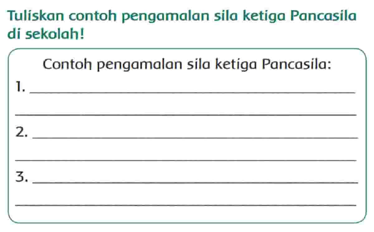 Tuliskan Contoh Pengamalan Sila Ketiga Pancasila Si Dekolah Tema 1 Kelas 2 Halaman 127