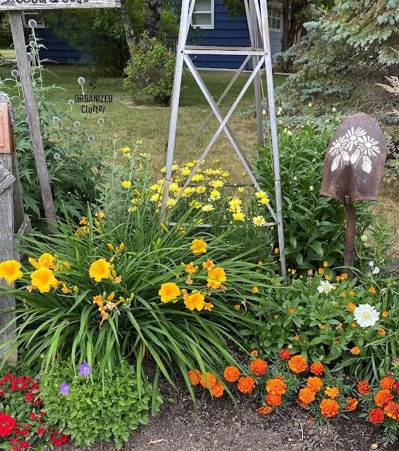 Photo of junk garden flower border