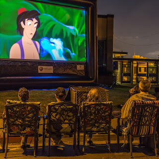 Aladdin at a Street Party outdoor movies event with FunFlicks