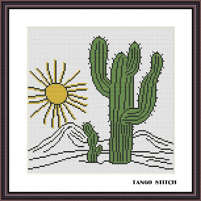Cactus flower landscape abstract cross stitch design - Tango Stitch