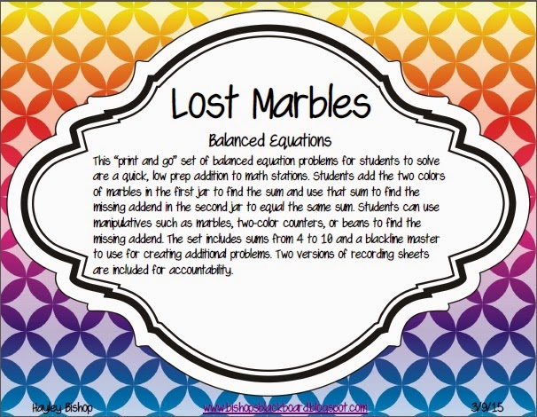 https://www.teacherspayteachers.com/Product/Lost-Marbles-Balancing-Equations-1755691