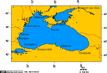 Black Sea map showing cities and towns