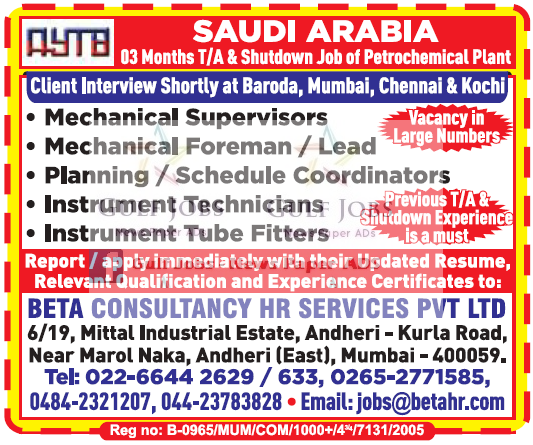 Shutdown Jobs in Petrochemical Plant in AYTB Saudi Arabia