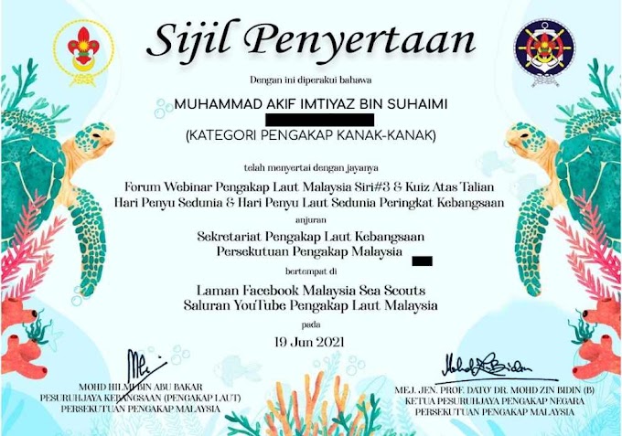 Sijil Kuiz Online Hari Penyu Sedunia