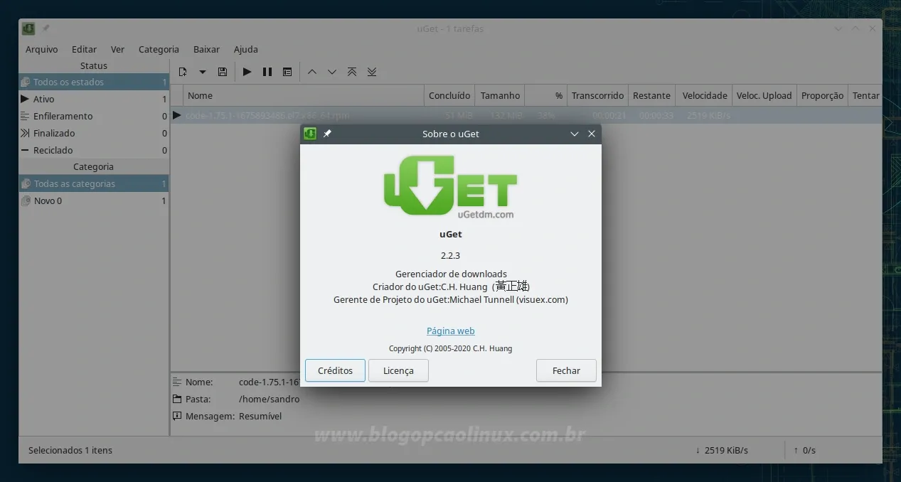 uGet executando no openSUSE Tumbleweed