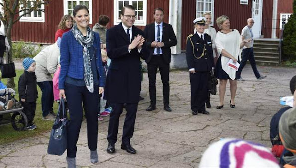 Crown Princess Victoria of Sweden, Crown Prince Daniel of Sweden and and their daughter Princess Estelle of Sweden visited a school in Smedby outside Kalmar 