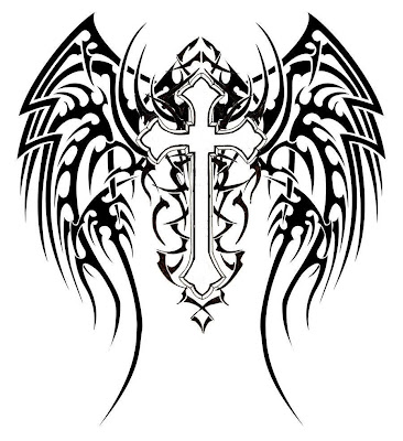 tribal wings with cross. Croos Tribal Wings Tattoo