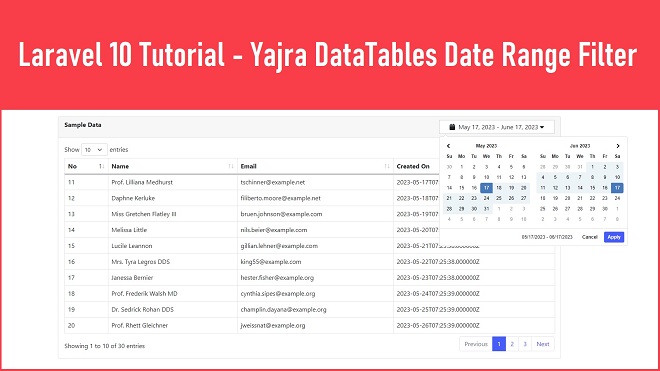 Laravel 10 Tutorial: Ajax-based Date Range Filtering with Yajra DataTables