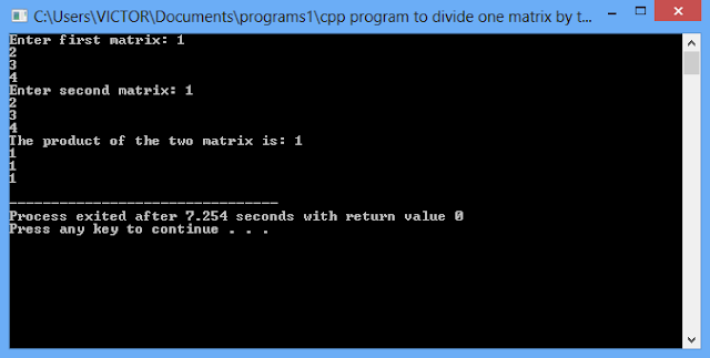 CPP program to divide one matrix by the other