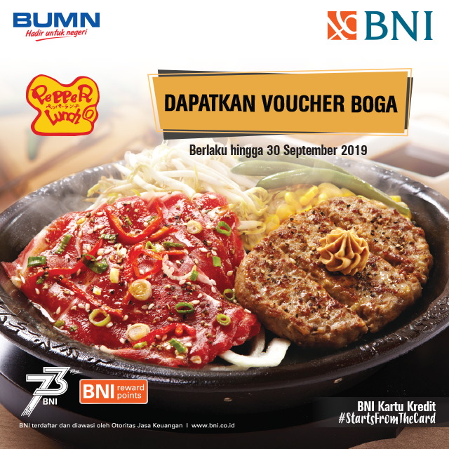 #BankBNI - #Promo Dapatkan Voucher Boga 50K Min Transaksi 300K Pakai BNI (s.d 30 Sept 2019)