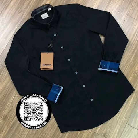 Áo sơ mi nam Burberry màu đen check tay xanh, tay dài hàng hiệu