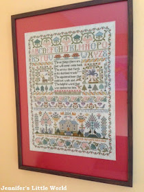 Finished Moira Blackburn cross stitch sampler