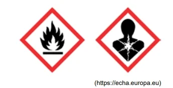 Um produto químico sob forma de aerossol, empregado para lubrificar e soltar peças travadas, apresenta em sua embalagem os seguintes símbolos (pictogramas)