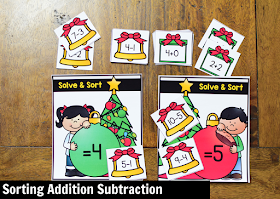 Kindergarten Math Center for December: Sorting Addition Subtraction
