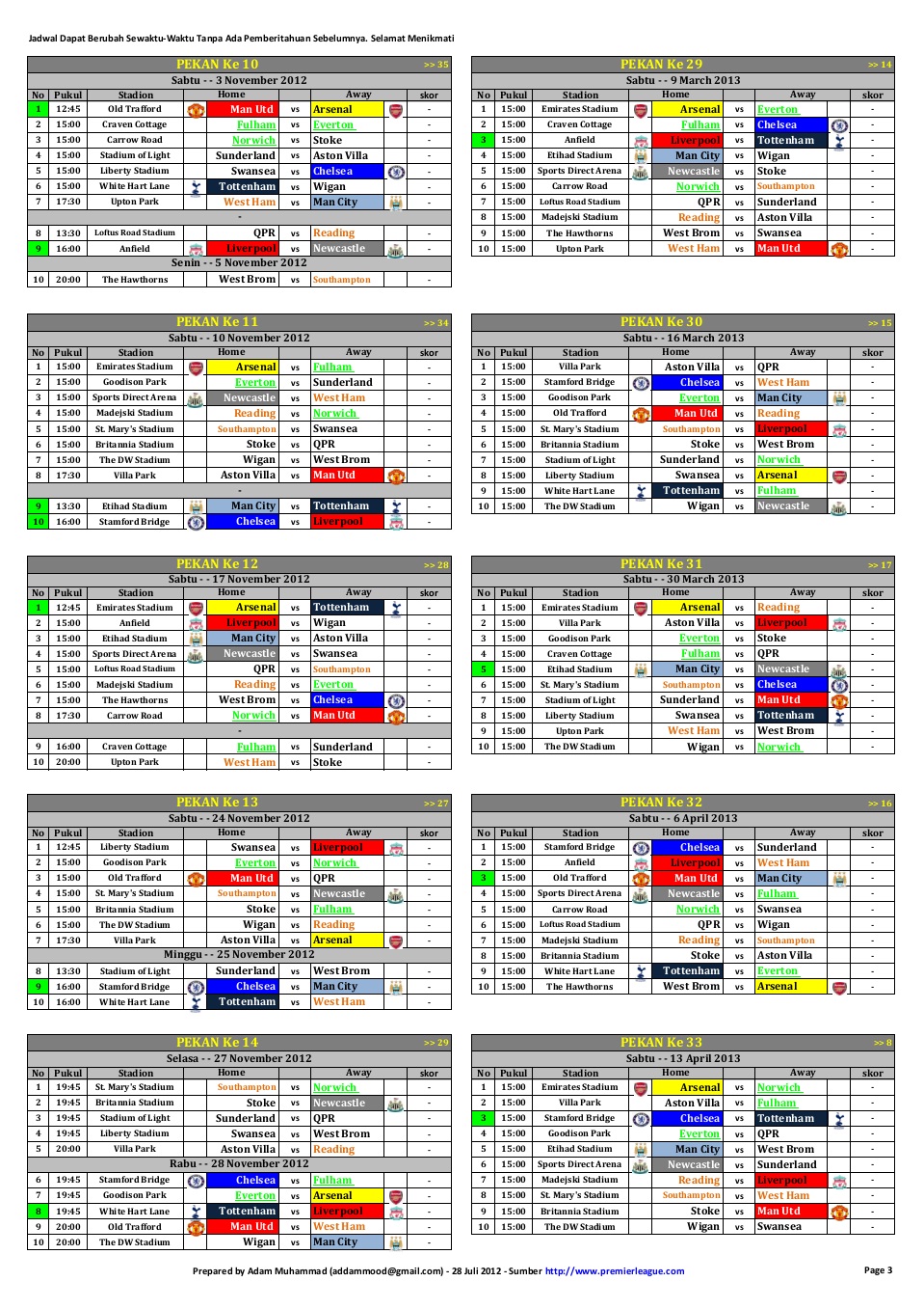 Jadwal Liga BBVA 2012 - 2013