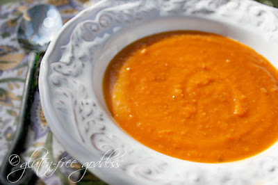 Karina's gluten free sweet potato soup is vegan and dairy-free.