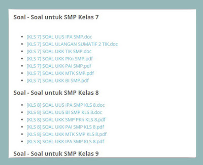 Kumpulan Soal UAS, UKK, UN untuk SMP Kelas 7 8 9 