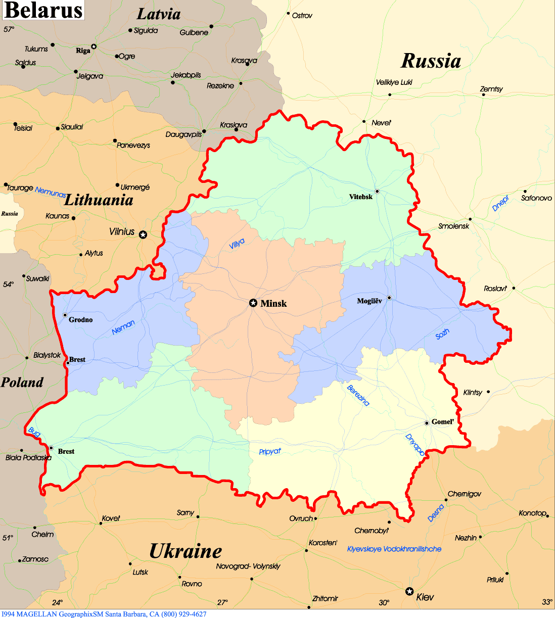 Bielorrusia Mapa de la Región | Mapa de la Geografía Regional de