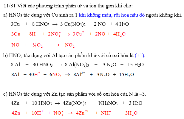 phương trình phân tử và ion thu gọn