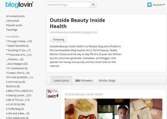 Bloglovin Outside Beauty Inside Health