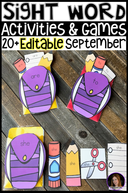 Are you looking for Back to School themed sight word activities that you can change to meet the needs of your kindergarten and/or first grade children?   Then, you will love Editable Sight Words Printables, Activities and Games for September.  Type in 20 sight words on one list and they will spread throughout all of the activities. 