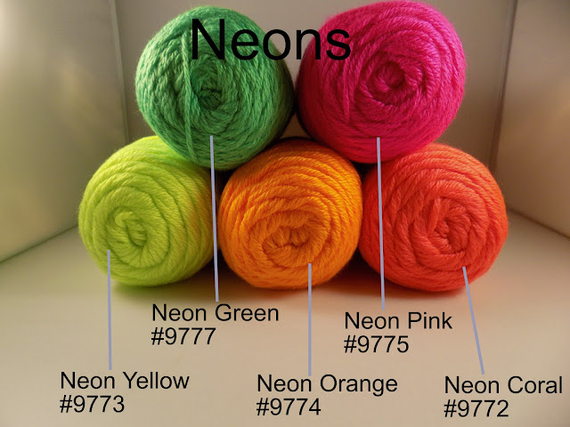 Caron Simply Soft Yarn Neon Green 9777 Neon Pink 9775 Yello 9773 Orange 9774 Coral 9772