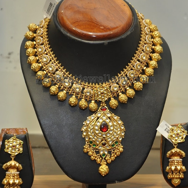 Kundan Jumkas with Heavy Necklace