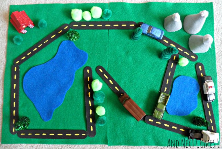 no sew diy road play set -  transportation activities for toddlers and preschoolers