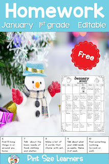 Homework Calendar First Grade Editable January 2020 Free  If you have specific objectives this month that are not included you can edit each day’s item by highlighting the text you want to change and typing a new skill.  Make homework meaningful for your first grade students with this FREE January Parental Involvement Homework Calendar. Students and their families will have fun doing activities