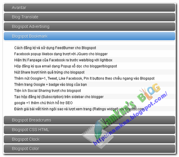 accordion sitemap TOC for blogger style1