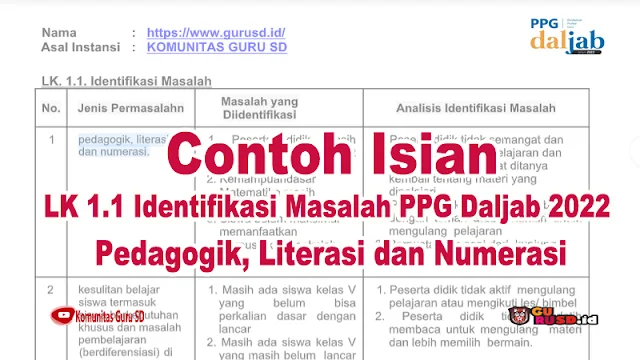 Contoh Isian LK 1.1 Identifikasi Masalah PPG Daljab 2022, Pedagogik, Literasi dan Numerasi