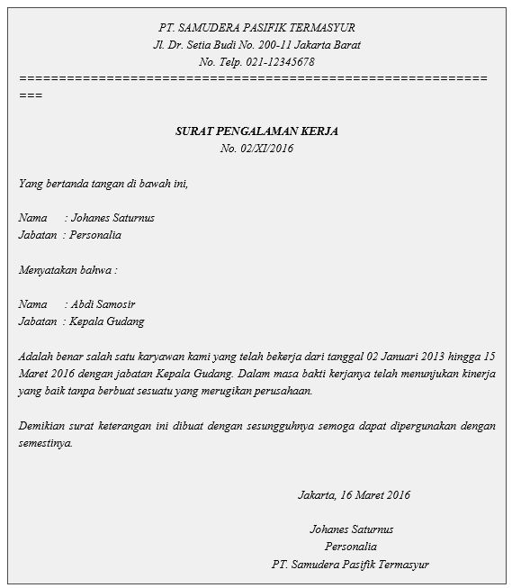 Contoh dan Fungsi Surat Keterangan Pengalaman Kerja