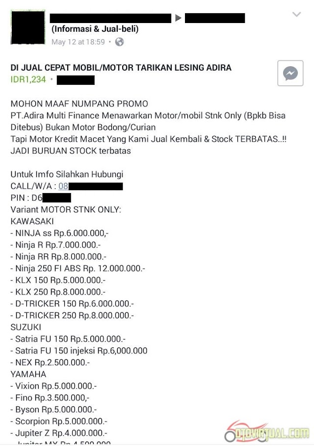 Iklan Motor Murah Tarikan Leasing Adira? Dijamin Penipuan!