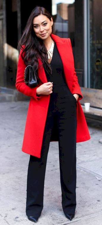 how to style a red blazer : bag + pants + top + heels